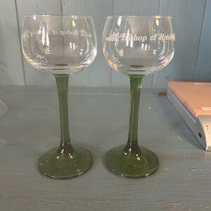 Green Stemmed “Bishop of Riesling” Wine Glasses - Set of 2